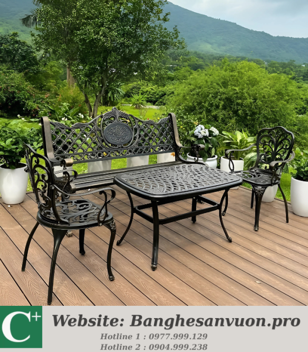 Bộ bàn ghế công viên nhôm đúc SVAN-GMTCV-06E